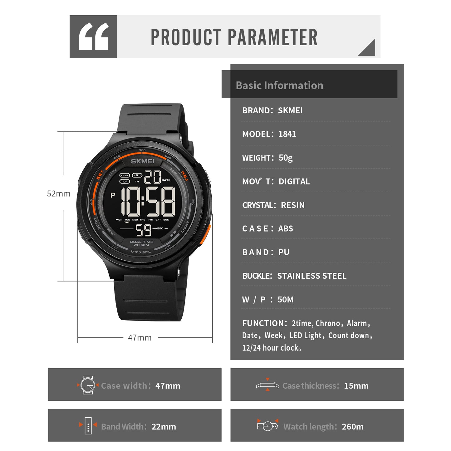 RELOJ SKMEI 1841 DIGITAL RESISTENTE AL AGUA