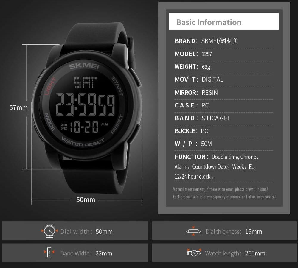 RELOJ SKMEI 1257 DIGITAL RESISTENTE AL AGUA