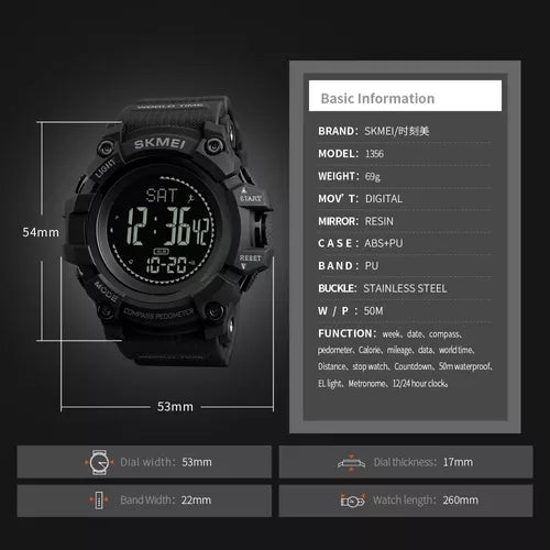 RELOJ SKMEI 1356 CON BRUJULA PODÓMETRO, DISTANCIA