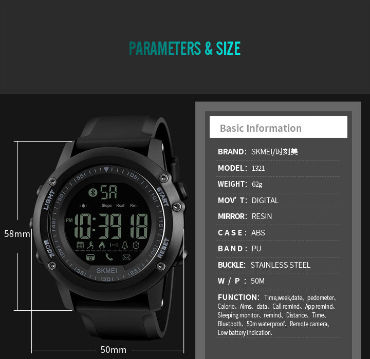 RELOJ SKMEI 1321 DIGITAL CON BLUETOOTH RESISTENTE AL AGUA