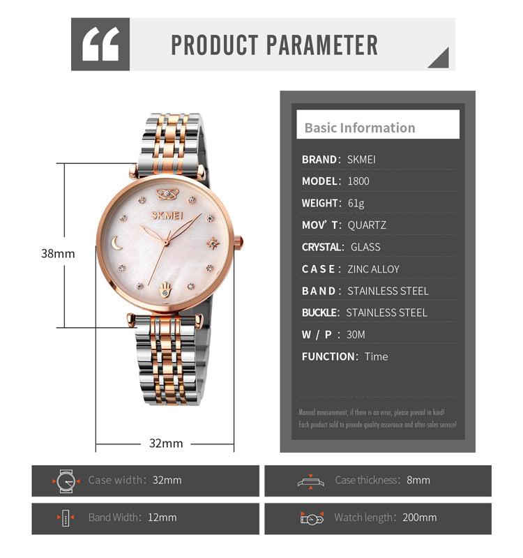 RELOJ SKMEI 1800 PARA DAMA RESISTENTE AL AGUA